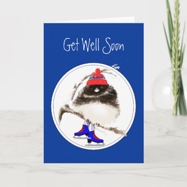 Cute Get Well Soon , Figure Skating  Sport Bird Card (Front)