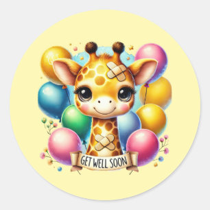 Cute get well soon giraffe  classic round sticker