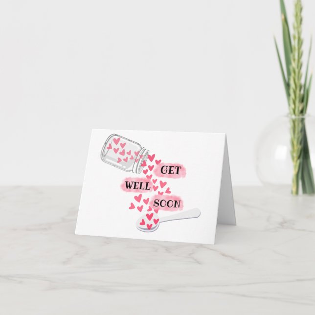 Cute Get Well Soon Jar of Hearts Card (Front)