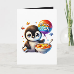 Cute get well soon penguin add message  card
