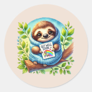 Cute get well soon sloth  classic round sticker