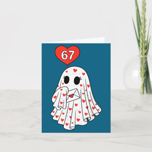 Cute Ghost 6 7 Six Seven Meme Valentines Day Men W Card (Front)