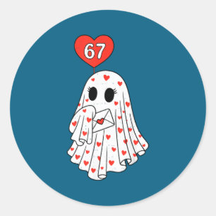 Cute Ghost 6 7 Six Seven Meme Valentines Day Men W Classic Round Sticker