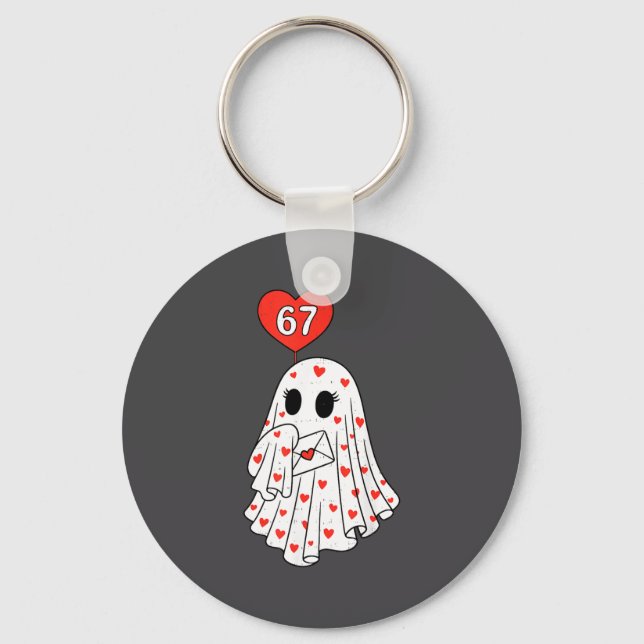 Cute Ghost 6 7 Six Seven Meme Valentines Day Men W Key Ring (Front)