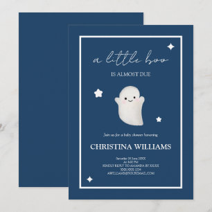 Cute Ghost A Little Boo Navy Blue Baby Shower Invitation