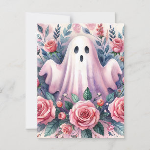 Cute Ghost Among Pink Roses  Postcard