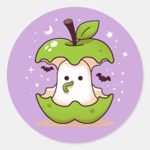 Cute Ghost and Apple Purple Halloween Classic Round Sticker