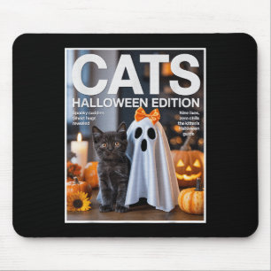 Cute Ghost And Black Cat Funny Halloween Zine Paro Mouse Mat