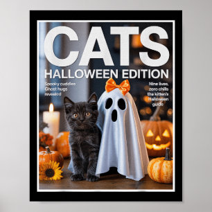 Cute Ghost And Black Cat Funny Halloween Zine Paro Poster