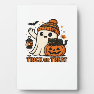 Cute Ghost and Black Cat Trick or Treat Oversized Plaque