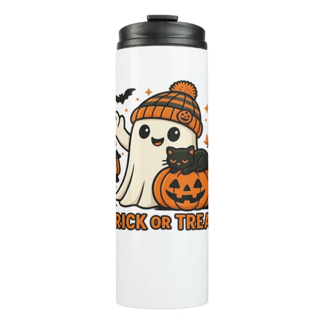Cute Ghost and Black Cat Trick or Treat Oversized  Thermal Tumbler (Front)