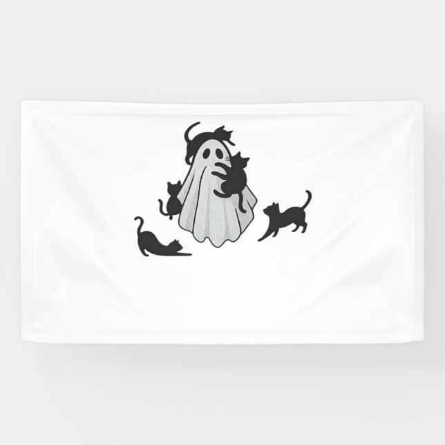 Cute Ghost and Black Cats Classic T-Shirt Banner (Horizontal)