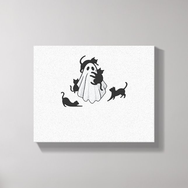 Cute Ghost and Black Cats Classic T-Shirt Canvas Print (Front)