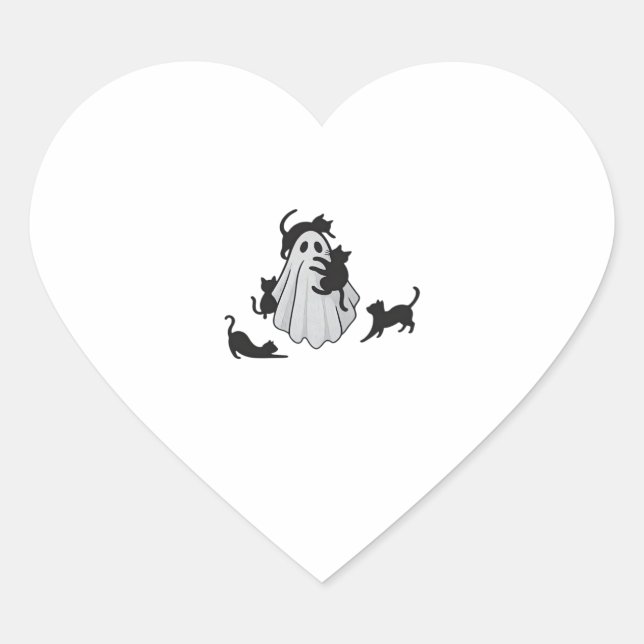 Cute Ghost and Black Cats Classic T-Shirt Heart Sticker (Front)