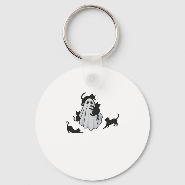 Cute Ghost and Black Cats Classic T-Shirt Key Ring (Front)