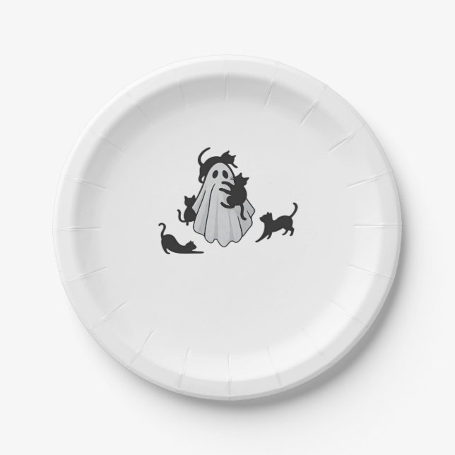 Cute Ghost and Black Cats Classic T-Shirt Paper Plate (Front)
