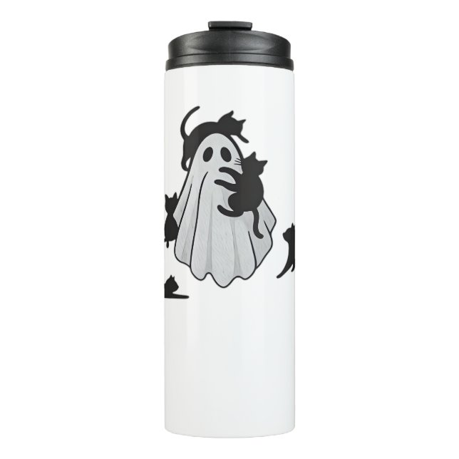 Cute Ghost and Black Cats Classic T-Shirt Thermal Tumbler (Front)