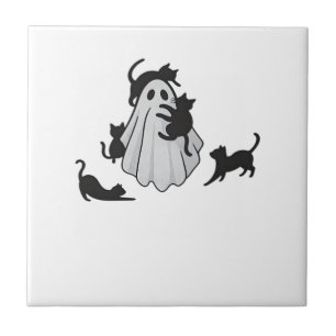 Cute Ghost and Black Cats Classic T-Shirt Tile