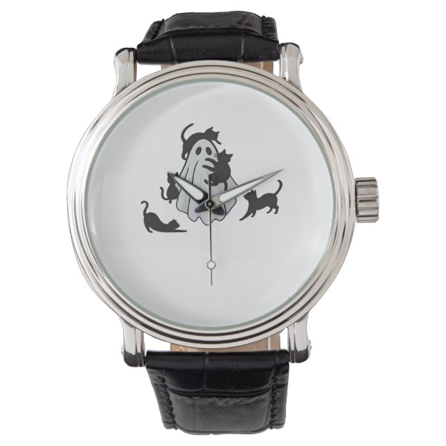 Cute Ghost and Black Cats Classic T-Shirt Watch (Front)