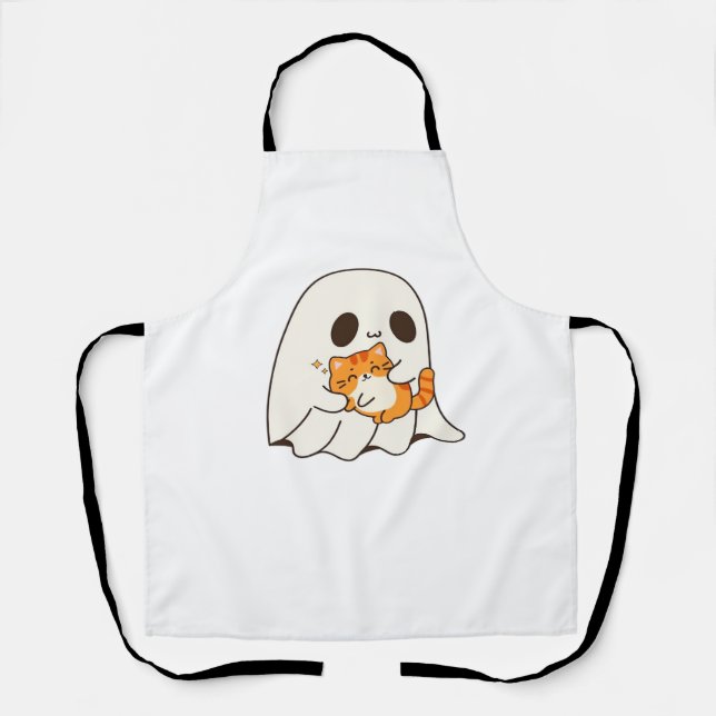 Cute ghost and cat, Gift Halloween Classic T-Shirt Apron (Front)