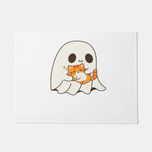 Cute ghost and cat, Gift Halloween Classic T-Shirt Doormat (Front)