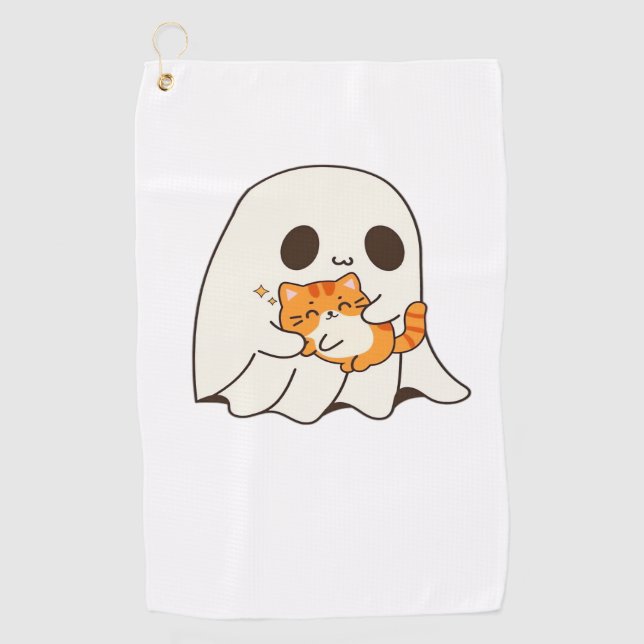 Cute ghost and cat, Gift Halloween Classic T-Shirt Golf Towel (Front)