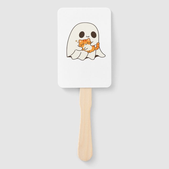 Cute ghost and cat, Gift Halloween Classic T-Shirt Hand Fan (Front)