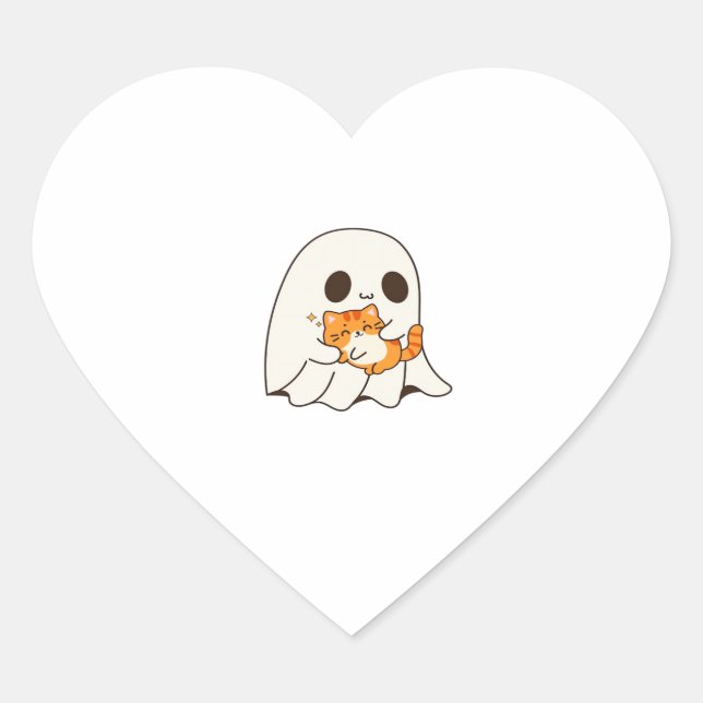 Cute ghost and cat, Gift Halloween Classic T-Shirt Heart Sticker (Front)