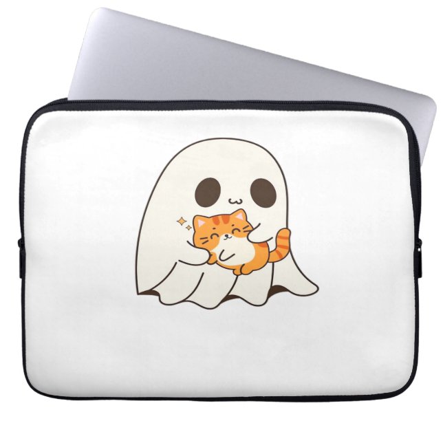 Cute ghost and cat, Gift Halloween Classic T-Shirt Laptop Sleeve (Front)