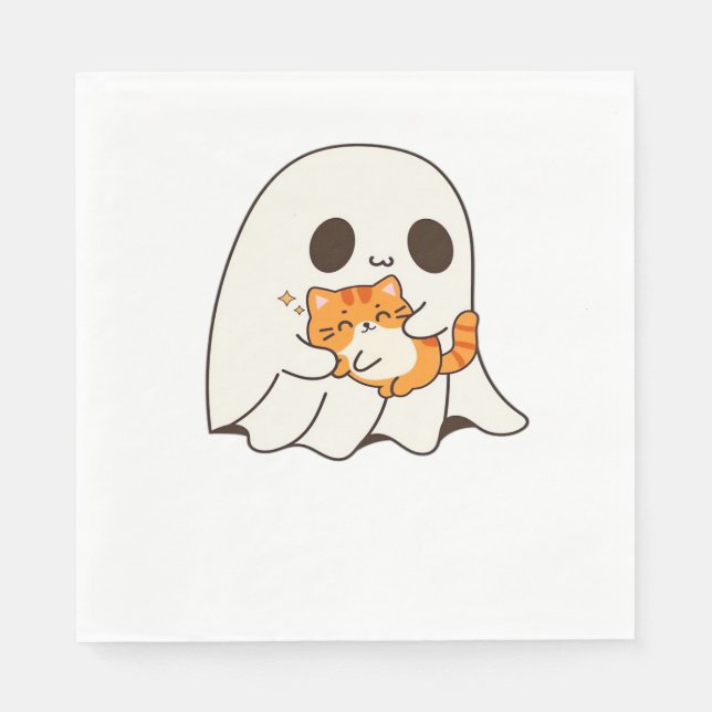 Cute ghost and cat, Gift Halloween Classic T-Shirt Napkin (Front)