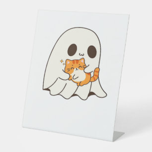 Cute ghost and cat, Gift Halloween Classic T-Shirt Pedestal Sign
