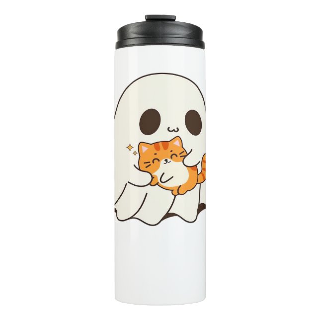 Cute ghost and cat, Gift Halloween Classic T-Shirt Thermal Tumbler (Front)