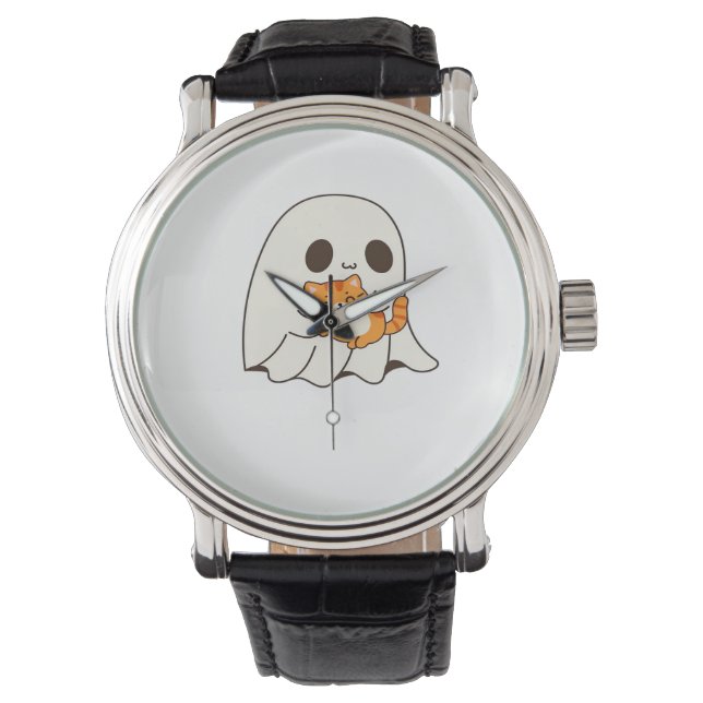 Cute ghost and cat, Gift Halloween Classic T-Shirt Watch (Front)