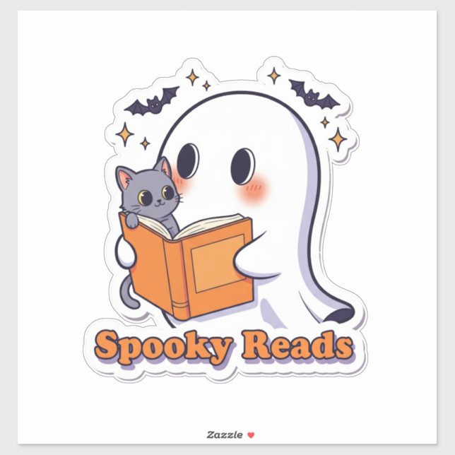 Cute Ghost and Cat Sticker – Spooky Reads Hallowee (Sheet)