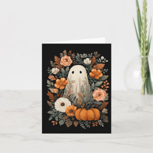 Cute Ghost And Fall Pumpkin Floral Spooky Hallowee Card
