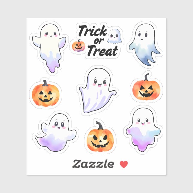 Cute Ghost and Halloween Pumpkin Watercolour (Sheet)