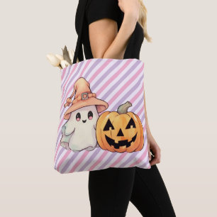 Cute Ghost and Jack-O' Lantern Halloween Tote Bag