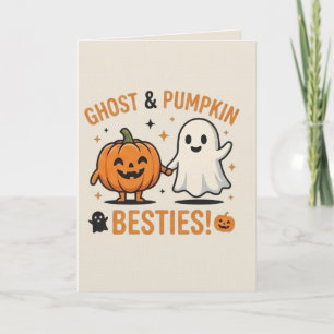 Cute Ghost and Pumpkin Besties - Spooky Friends Card