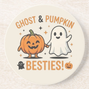 Cute Ghost and Pumpkin Besties - Spooky Friends Coaster