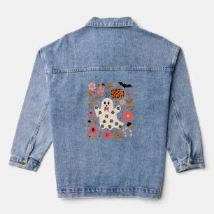 Cute Ghost and Pumpkin Floral Spooky Denim Jacket