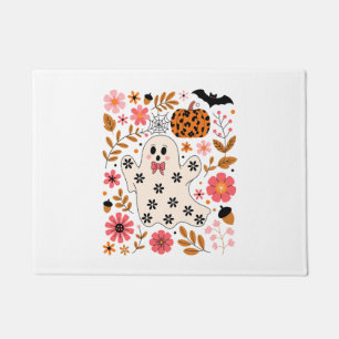 Cute Ghost and Pumpkin Floral Spooky Doormat