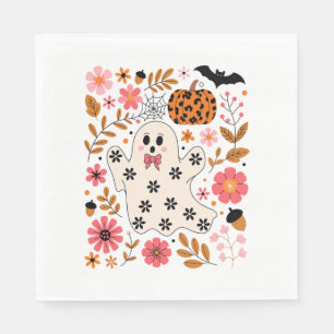 Cute Ghost and Pumpkin Floral Spooky Napkin