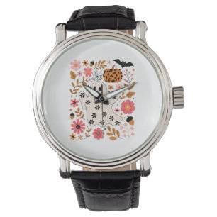 Cute Ghost and Pumpkin Floral Spooky Watch