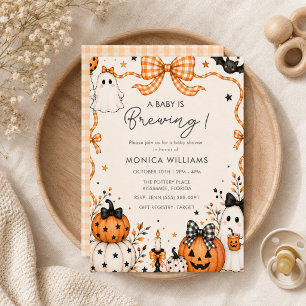 Cute Ghost and Pumpkin Halloween Baby Shower Invitation