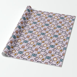 Cute Ghost and Pumpkin Halloween Stamps Pattern Wrapping Paper