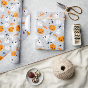 Cute Ghost and Pumpkin Halloween Wrapping Paper