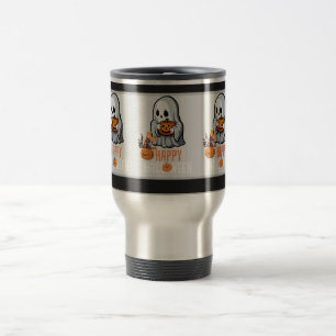 Cute Ghost and Pumpkin "Happy Halloween" Travel Mug