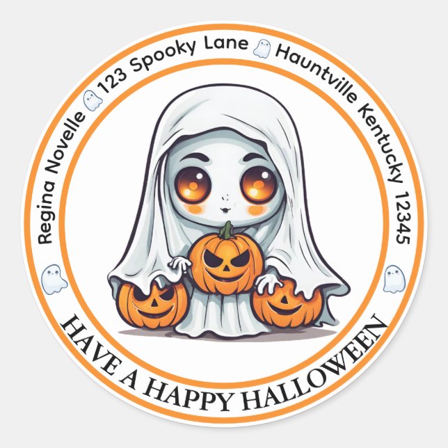 Cute Ghost and Pumpkins Enevelope Seal  (Front)