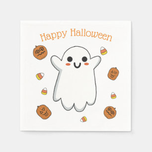 Cute Ghost and Pumpkins Halloween Paper Napkins