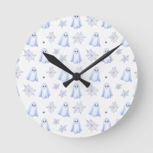 Cute Ghost and Spiderweb Halloween Round Clock
